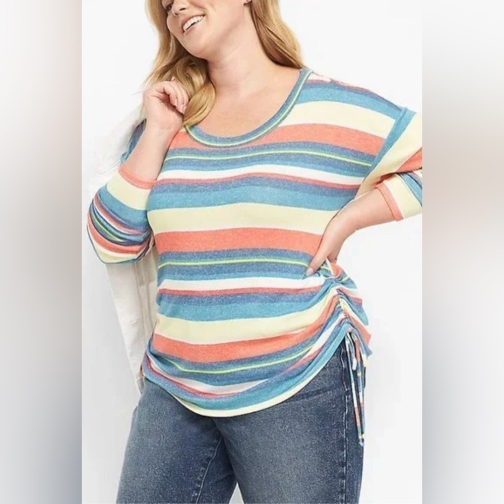 Lane Bryant Ruched Striped Shirt. Gathered Sides | Casual Women’s Sz~14/16